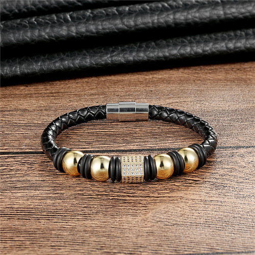 Alibaba.com Amazon Europe and America Best Selling Men's Double Layer Diamond Hand Chain Woven Leather Hand Chain Compatible for Women