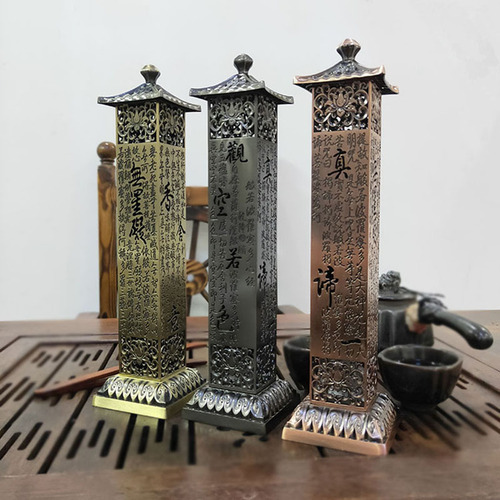 Handicraft ornaments, large red copper heart sutra column, imitation copper vertical incense burner, household decorative incense ornaments wholesale