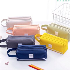Creative double-layer large-capacity portable pencil bag for primary school students simple Oxford cloth double zipper stationery bag Korean style stationery box