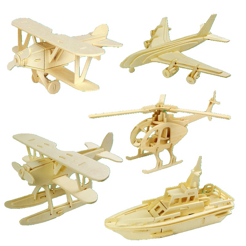 3D rompecabezas tridimensional rompecabezas de madera juguete educativo de los niños modelo de avión DIY rompecabezas hecho a mano bloques de construcción artesanías
