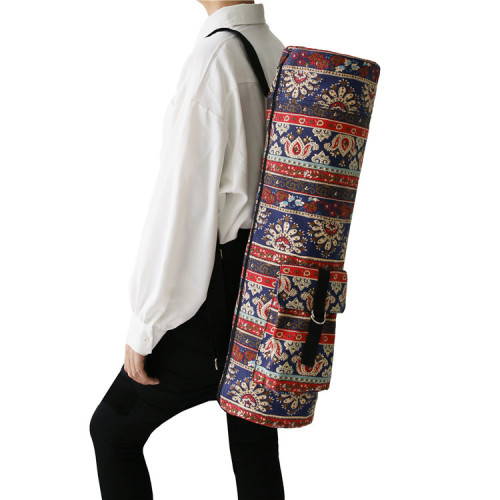 Ethnic-style outdoor canvas yoga bag storage bag cylindrical single-shoulder fitness storage bag Amazon dropshipping one piece