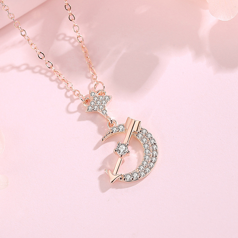 925 plata esterlina estrella Luna collar femenino neto popular rojo elegante simple Cupido flecha clavícula cadena viento frío para novia