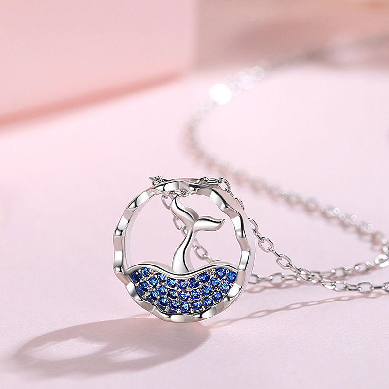 S925 plata esterlina collar de cola de pez para las mujeres plata esterlina popular neto rojo elegante simple cadena de clavícula viento frío para novia