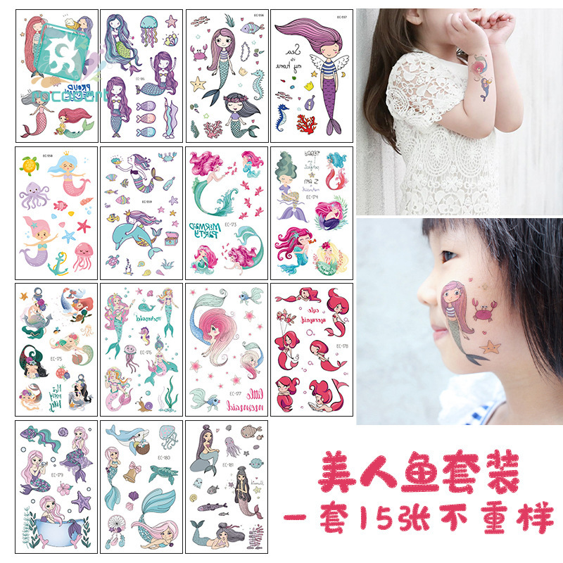 Tattoo Sticker Set Unicorn Dinosaur Mermaid Cartoon Children Tattoo Sticker Waterproof Sticker