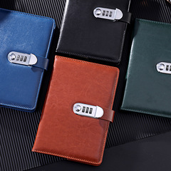 A5 Retro Password Notebook Student Diary with Lock Creative Notebook Case Stationery Leather Cover Thick Memo Book Journal