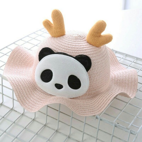 Korean-style deer horn panda wave children's girls' sun hat grass hat summer outing sun protection cute stylish sunshade