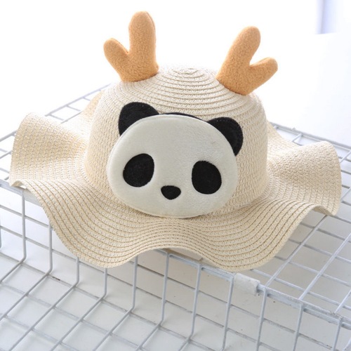 Korean-style deer horn panda wave children's girls' sun hat grass hat summer outing sun protection cute stylish sunshade