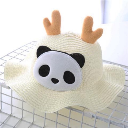 Korean-style deer horn panda wave children's girls' sun hat grass hat summer outing sun protection cute stylish sunshade