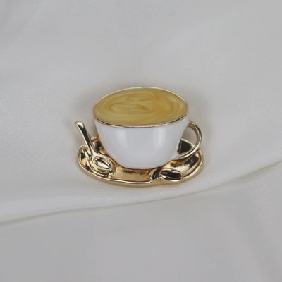 Cross-border hot sale retro brooch coffee cup tableware enamel drop glaze brooch pin badge retro style (Yaxa sancaqları) - white