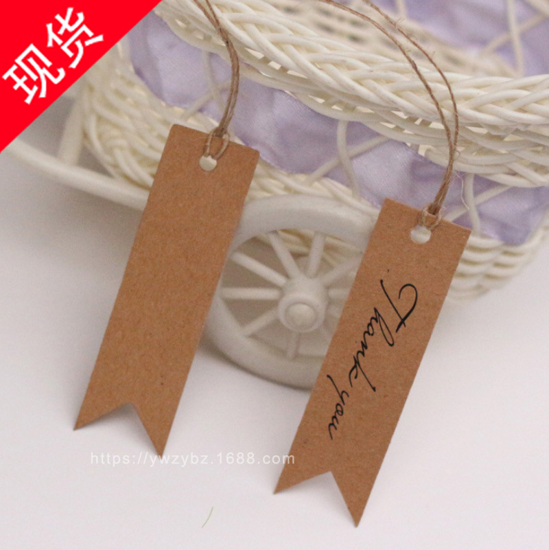 现货英文复古牛皮纸标签吊牌鱼尾100张燕尾thank you牛皮纸吊牌