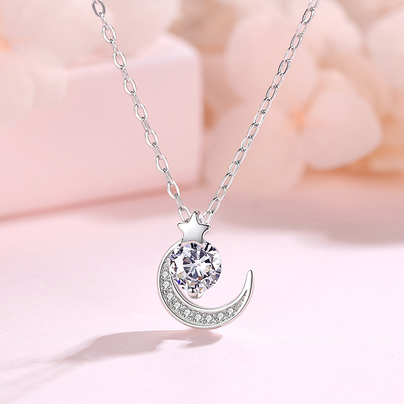 S925 plata esterlina estrella Luna collar de plata esterlina popular Red rojo elegante simple clavícula cadena ins viento frío para novia