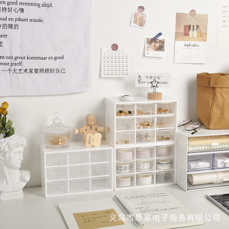 University 9 Palace grid dormitory dustproof Nine Palace grid small drawer jewelry storage box dormitory desktop stationery jewelry hand account