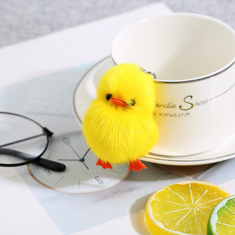 Ins piel de zorro real pequeño pato amarillo felpa llavero colgante niñas bolso adornos clave (buena calidad)