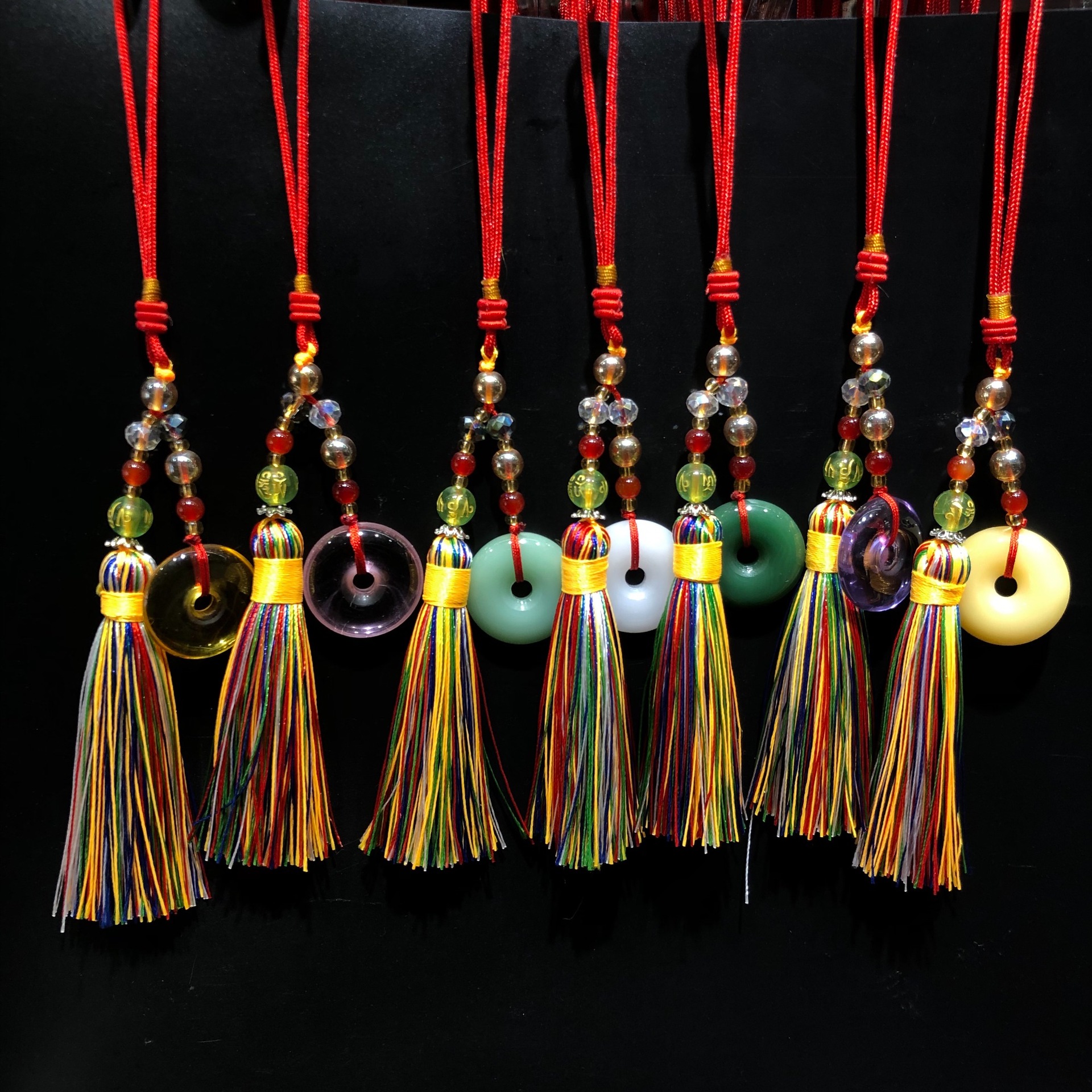 New fake jade琉璃 seven-color small peace buckle pendant colorful tassel car phone bag key ornament pendant
