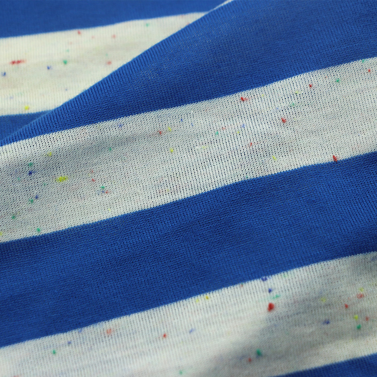 时尚女装T恤裙子面料针织纬编全涤七彩点纱大循环彩条单面布汗布
