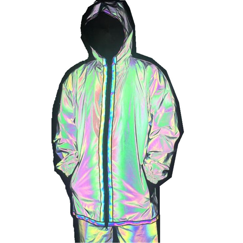 Amazon transfronteriza Moda media-longitud colorida gabardina reflectante frente corto espalda larga cremallera chaqueta colorida capa reflectante image 7