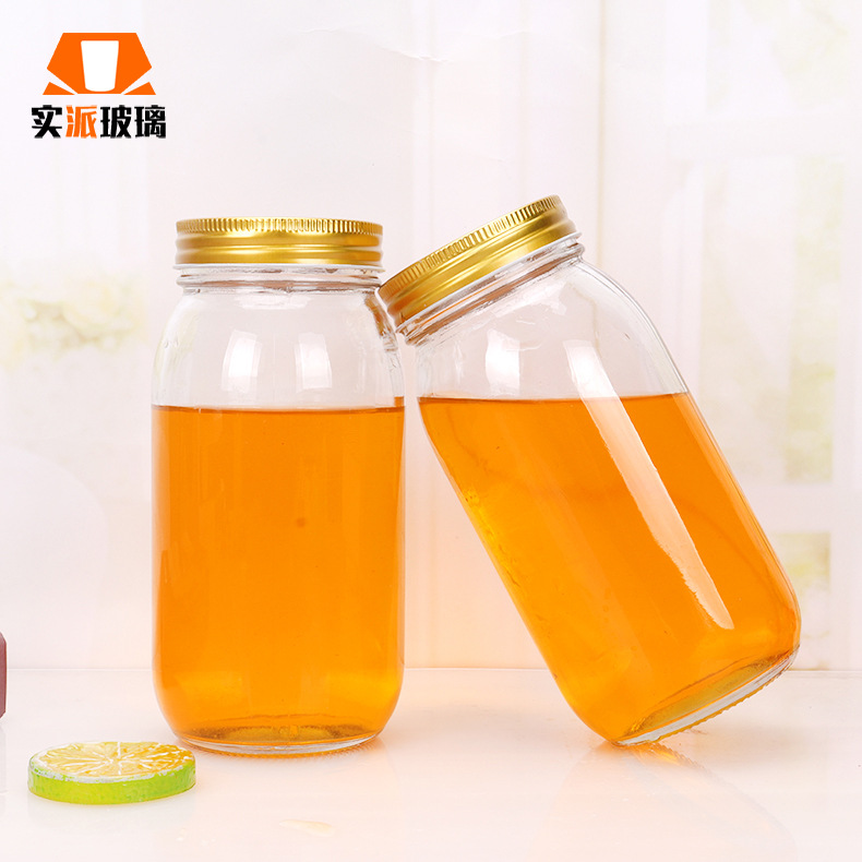 厂家批发密封蜂蜜瓶金属盖罐头储物瓶透明玻璃果酱分装空瓶