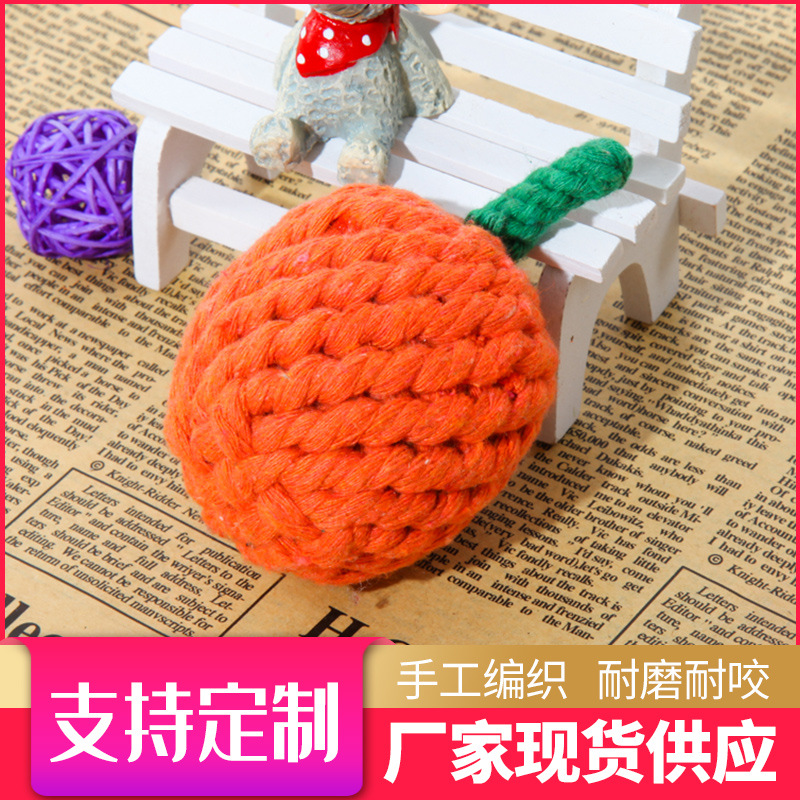 Mascota tejida fruta naranja serie nudo juguete en stock al por mayor oso de peluche mascota gato perro juguete