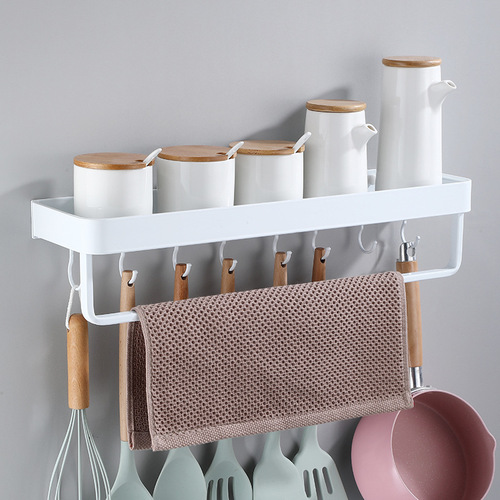 White space aluminum kitchen condiment storage rack bathroom storage rack wall-mounted condiment rack punched