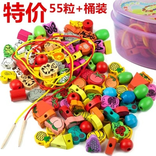 Children's boxed educational toys, wooden number blocks, animal beads and strings, string music, heart-shaped strings