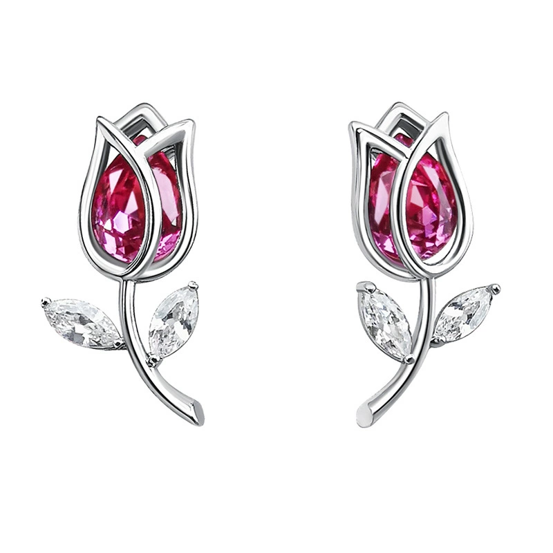 Серьги (HUDIESHUO) серебро 925, европейский стиль, тюльпан с цветным камнем