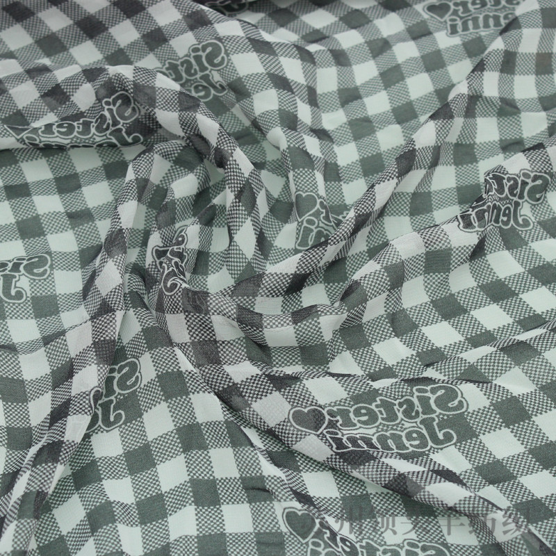 领头羊纺织雪纺面料 格子印花雪纺面料 春夏服装平纹印花布料雪纺