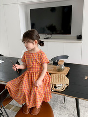 Girls' Checkered Dress Children's Summer Sweet Butterfly Knot Skirt 3-8 Years Old Children's Clothing Dropshipping One Piece