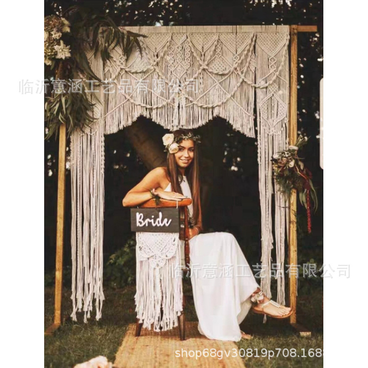 Width2m Wedding Decoration Nordic Bohemian Handmade Cotton Rope Tassel Tapestry Woven B&BWoven Door Curtain
