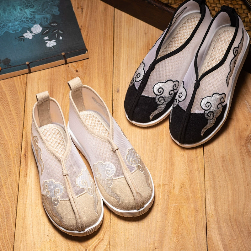 Летние легкие дышащие резиновые полые туфли для мальчиков с вышивкой в стиле ретро Традиционная жаккардовая Современная танцевальная обувь