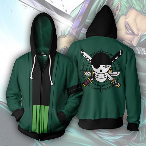 New one piece series Luo Nuo Zoro 3D printed zipper cardigan hoodie cosplay anime