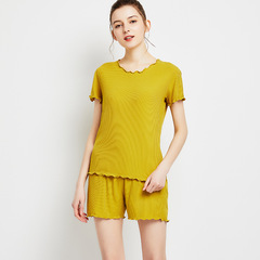 メーカー卸売り諸城市夏シルキーモーデール半袖半ズボン三分ズボン女性家庭服パジャマセット