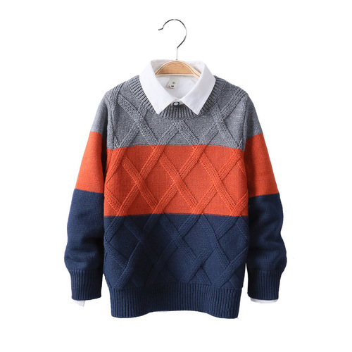Men's and Boys' Knitted Top-Down Sweaters for Autumn and Winter, for Children Aged 2-12