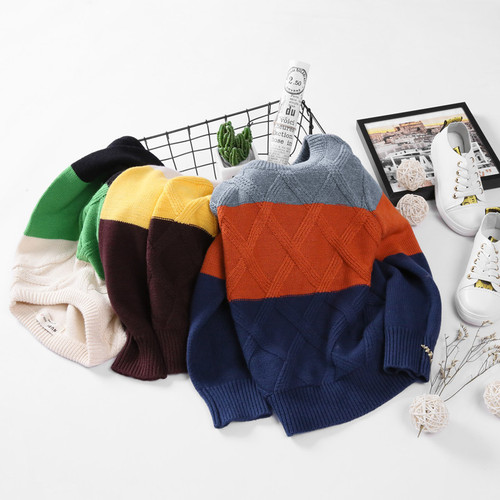 Men's and Boys' Knitted Top-Down Sweaters for Autumn and Winter, for Children Aged 2-12