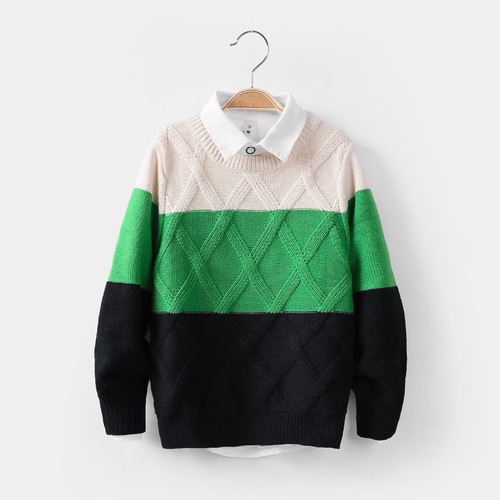 Men's and Boys' Knitted Top-Down Sweaters for Autumn and Winter, for Children Aged 2-12