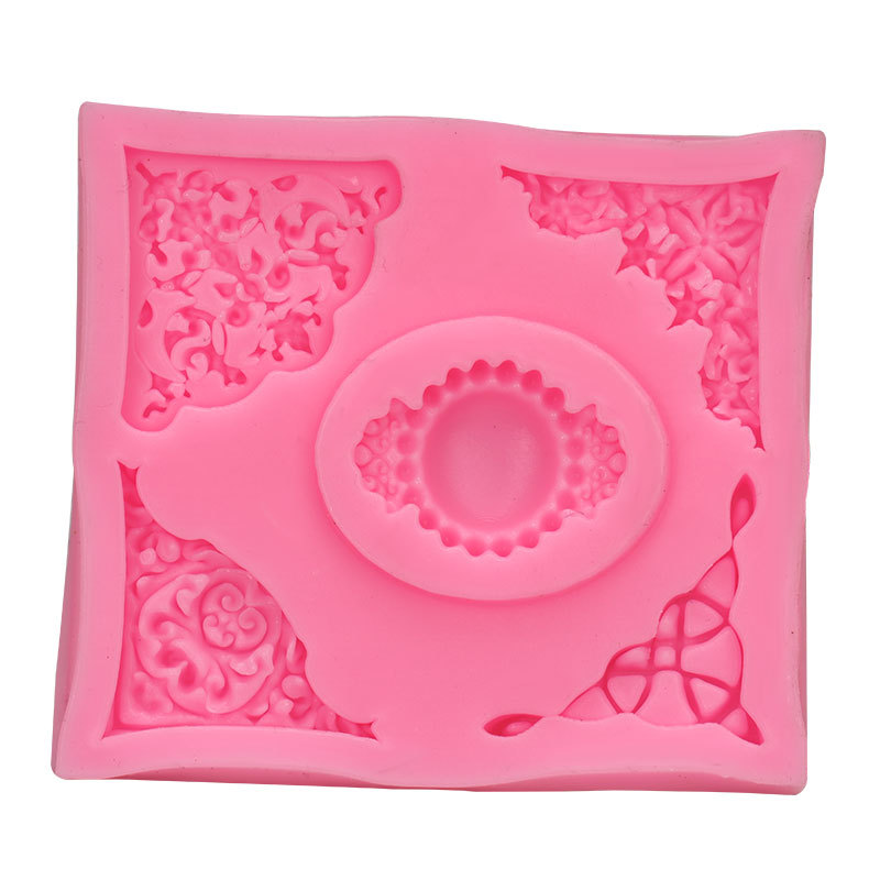 De estilo europeo de encaje diamante frontera molde de chocolate en relieve molde de silicona líquida fondant cake decoración molde