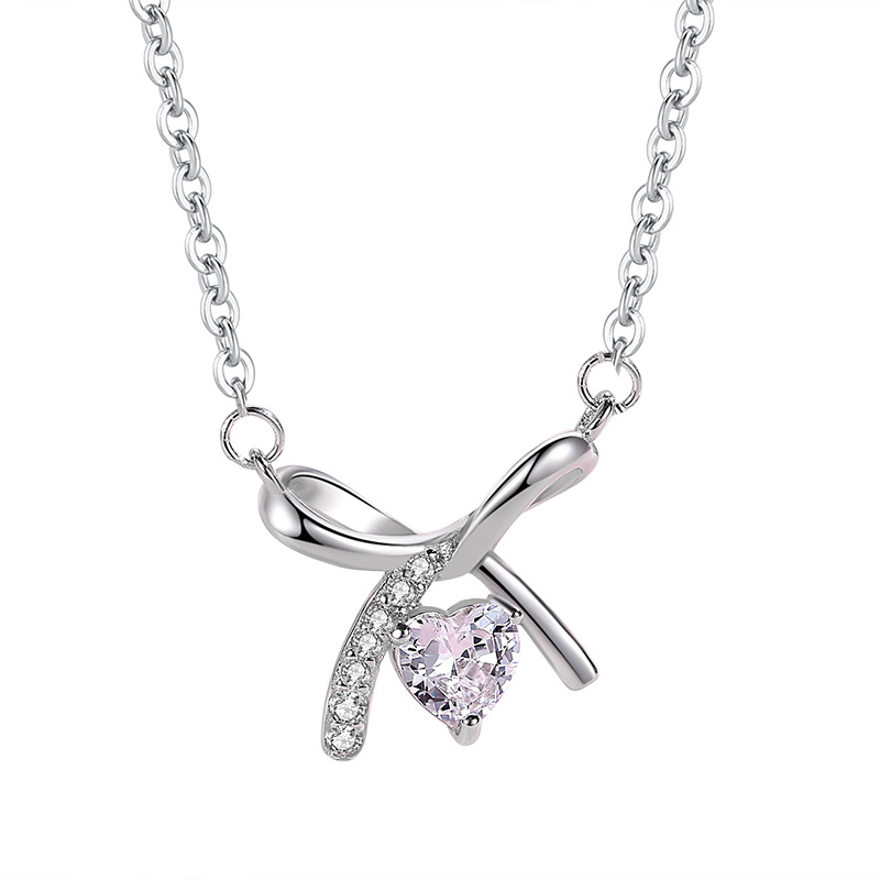 Estilo coreano S925 plata esterlina arco collar en forma de corazón de las mujeres de diamantes incrustados de alta calidad de moda red roja elegante cadena de clavícula simple