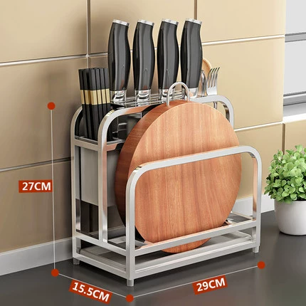 Stainless Steel Knife and Cutting Board Rack, Double-Slot Organizer, Free-Standing, 27.5×20.5×32 cm