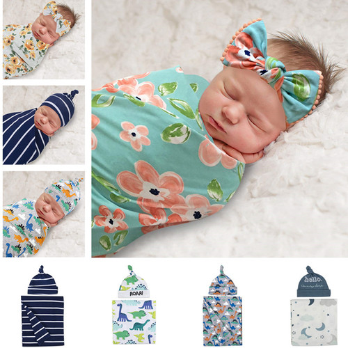 A49 Baby Packable Hat and Sleep sack Set Silk Cocoon Anti-startle 100% Cotton Swaddle Blanket for Newborn