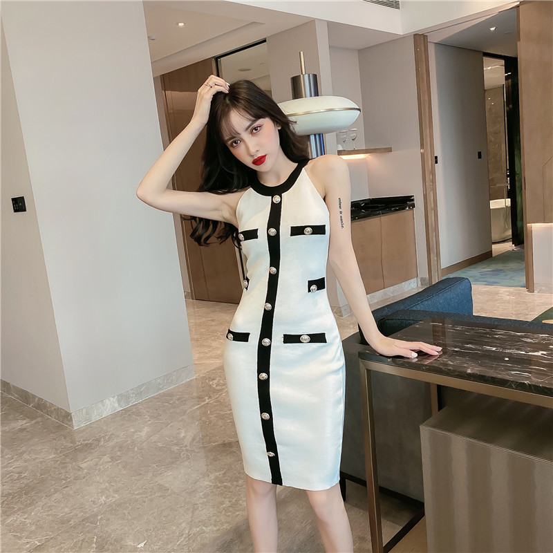 Summer Southeast Asian Cross-Border Korean-Style Women's Halter Neck Sleeveless Sweater Off-Shoulder Knit Slim Fit Bodycon Dress 6037 Summer Southeast Asian Cross-Border Korean-Style Women's Halter Neck Sleeveless Sweater Off-Shoulder Knit Slim Fit Bodycon Dress 6037