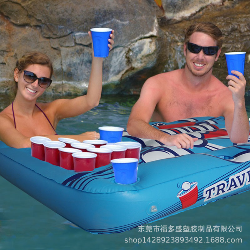 Wholesale Inflatable Beer Table with 28 Cup Holes, Floating on Water, 22 Holes, 24 Holes, 20 Holes, Ping Pong Game Table, Entertainment Ice Trough