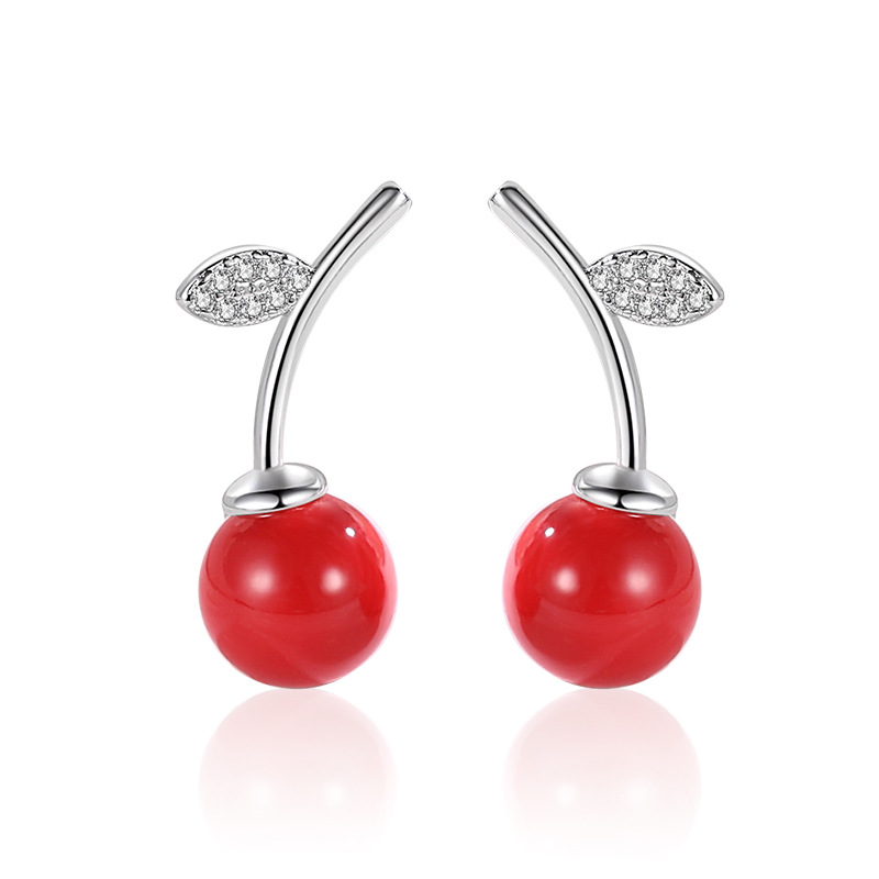 S925 pendientes de perlas de cerezo rojo de plata esterlina de las mujeres pendientes de Corea del Sur elegante celebridad de Internet nuevos pendientes de moda 2020