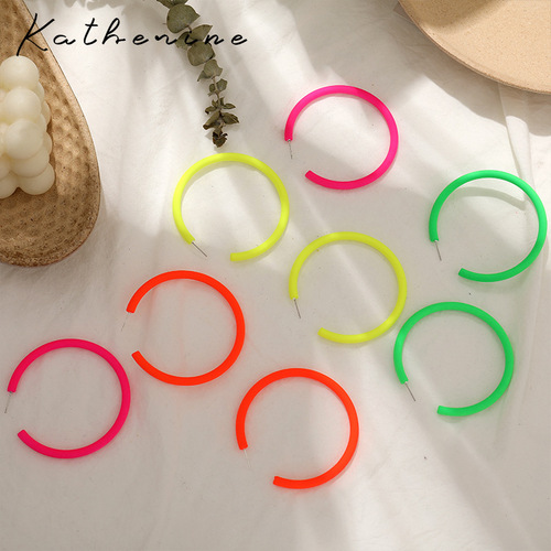 S925 Silver Needle No Piercing Earrings Ear Clip Women's Fluorescent Candy Color Bungee Exaggerated Hyunya Colorful Circle Women's Earrings