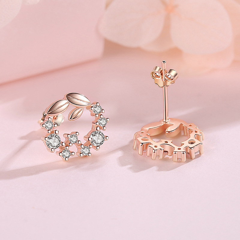 S925 plata esterlina guirnalda Stud pendientes Corea moda mujer plata esterlina incrustaciones de piedras preciosas Nueva joyería de plata simple temperamento