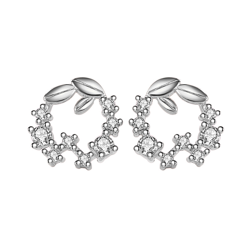 S925 plata esterlina guirnalda Stud pendientes Corea moda mujer plata esterlina incrustaciones de piedras preciosas Nueva joyería de plata simple temperamento