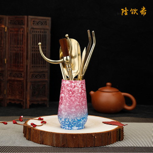 Longyinzhai Brass Tea Ceremony Six Gentlemen Kung Fu Tea Set Accessories Cup, Fork, Tea Knife, Tea Clip Set, Tea Spoon, Pot Keeping Pen