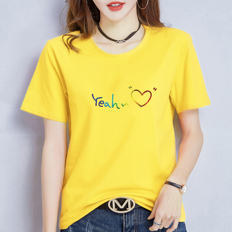 [in stock] Summer casual printed short-sleeved T-shirt female Korean version of loose bf Harajuku style students base clothes
