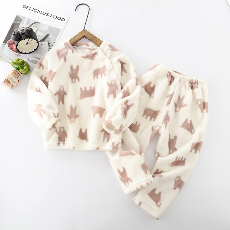 2021 primavera y otoño traje de franela para el hogar para niños engrosado niños y niñas pijamas de bebé conjunto de dos piezas