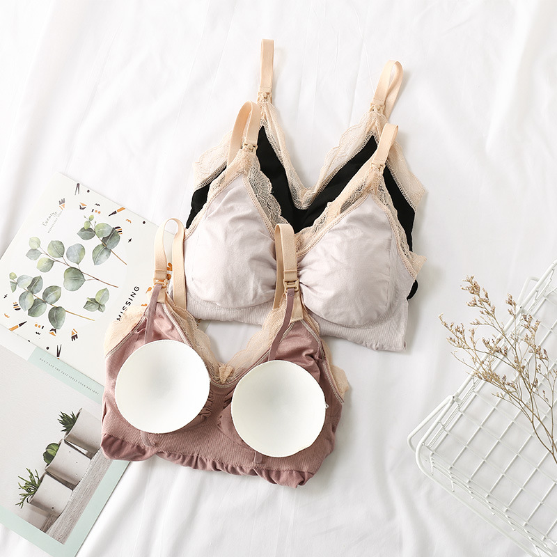 Lace silk postpartum wireless bra for breastfeeding for pregnant to…