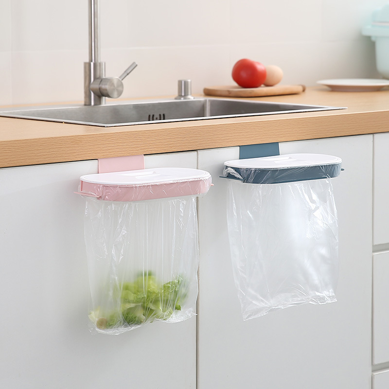 Household wall-mounted kitchen garbage rack with lid seamless hanging garbage bag bracket household cabinet door rear storage rack Household wall-mounted kitchen garbage rack with lid seamless hanging garbage bag bracket household cabinet door rear storage rack