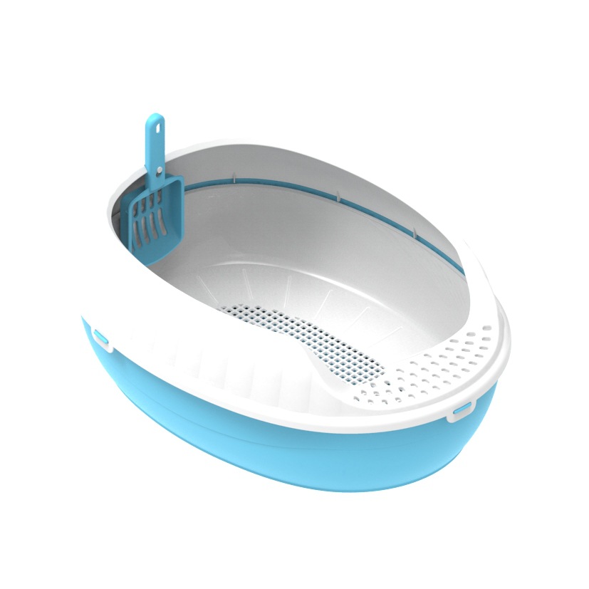 반밀폐형 타원형 고양이 쓰레기 분지 모래 메쉬 튀김 방지 이동식 청소 고양이 화장실 소여 애완 동물 화장실 용품